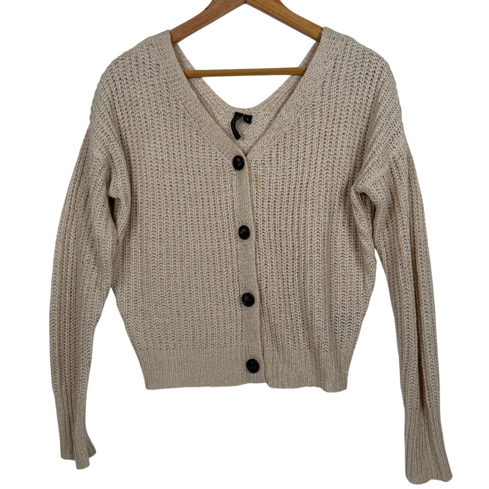Moon & Madison Cardigan Women Large Cream Button Front Chunky Knit Sweater‎